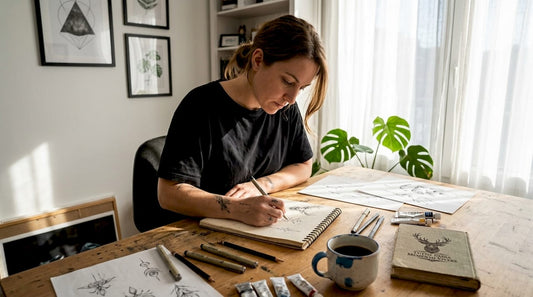 Artist sketching tattoo-inspired minimalist design