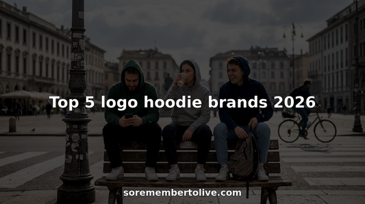 Group of young adults wearing logo hoodies in city