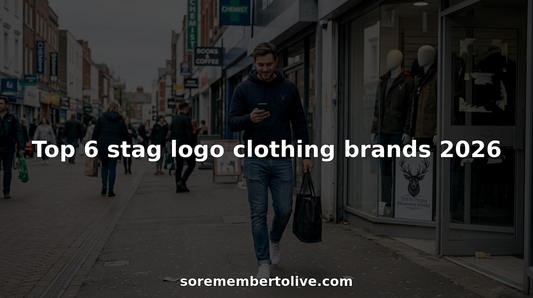 Man in stag logo hoodie walking on city street
