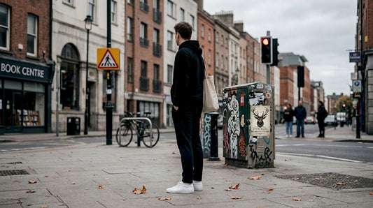 Minimalist streetwear at city crosswalk